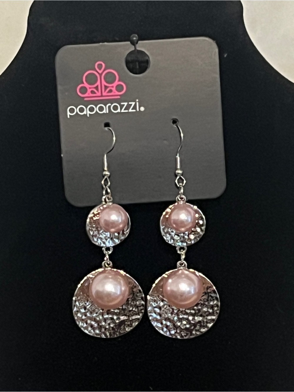 Paparazzi Pink Pearl Double Drop Earrings - Silver Tone